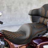 C.C.RIDER Indian Chieftain 2 Up Seat Touring Motorcycle Seat Orange Diamond Stitching, 2014-2023