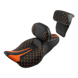 C.C. RIDER Touring Seat Driver Passenger Seat With Backrest For Harley Touring Street Glide Road Glide Electra Glide, Black Orange, 2008-2023