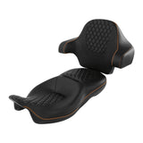 C.C. RIDER Touring Seat Driver Passenger Seat With Backrest For Harley CVO Road Glide Electra Glide Street Glide Road King, Black Orange, 2014-2023