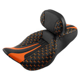 C.C. RIDER Touring Seat Driver Passenger Seat With Backrest For Harley Touring Street Glide Road Glide Electra Glide, Black Orange, 2008-2024