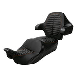 C.C. RIDER One-Piece 2-Up Seat With Backrest Double Roll For FL Touring Electra Street Glide Black Orange, set, 2014-2023
