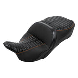C.C. RIDER One-Piece 2-Up Seat With Backrest Double Roll For FL Touring Electra Street Glide Black Orange, set, 2014-2023