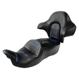 C.C. RIDER Touring Seat Driver Passenger Seat With Backrest For Harley CVO Road Glide Electra Glide Street Glide Road King, Black Blue, 2014-2023