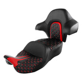 C.C. RIDER Touring Seat Driver Passenger Seat With Backrest For Harley CVO Road Glide Electra Glide Street Glide Road King, Black Red, 2014-2023