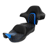 C.C. RIDER Touring Seat Driver Passenger Seat With Backrest For Harley CVO Road Glide Electra Glide Street Glide Road King, Black Blue, 2014-2023