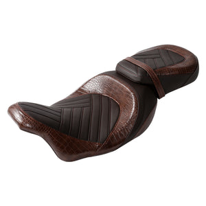C.C. RIDER Touring Seat Two Piece 2 Up Seat Low Profile Driver Passenger Seat For Road Glide Street Glide Road King, Brown, 2009-2023