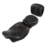 C.C. RIDER Touring Seat Two Piece Low Profile Driver Passenger Seat With Backrest For Road Glide Street Glide Road King, Black Red, 2009-2023