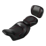C.C. RIDER Touring Seat Two Piece Low Profile Driver Passenger Seat With Backrest For Road Glide Street Glide Road King, Black Red, 2014-2023