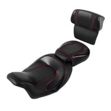C.C. RIDER Touring Seat Two Piece Low Profile Driver Passenger Seat With Backrest For Road Glide Street Glide Road King, Black Red, 2014-2023