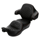 C.C. RIDER Touring Seat Driver Passenger Seat With Backrest For Harley CVO Road Glide Electra Glide Street Glide Road King, Black Orange, 2014-2023
