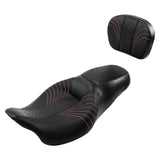 C.C. RIDER Touring Seat 2 up Seat Driver Passenger Seat Widow For Harley Touring Street Glide Road Glide Electra Glide, Black Red, 2008-2023