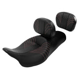 C.C. RIDER Touring Seat 2 up Seat Driver Passenger Seat Widow For Harley Touring Street Glide Road Glide Electra Glide, Black Red, 2008-2023