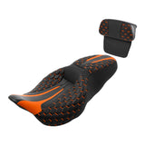 C.C. RIDER Touring Seat Driver Passenger Seat With Backrest For Harley Touring Street Glide Road Glide Electra Glide, Black Orange, 2008-2023