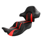 C.C. RIDER Touring Seat Driver Passenger Seat With Backrest For Harley CVO Road Glide Electra Glide Street Glide Road King, Red, 2014-2023