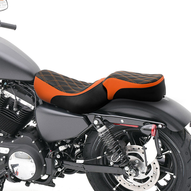 C.C.RIDER Sportster Two Pieces Two Up Orange Lattice Stiching Seat Passenger Seat For XL883N Models, 2016-2023