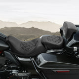 C.C. RIDER Touring Seat Two Piece Low Profile Driver Passenger Seat With Backrest For Road Glide Street Glide Road King, Black, 2009-2023