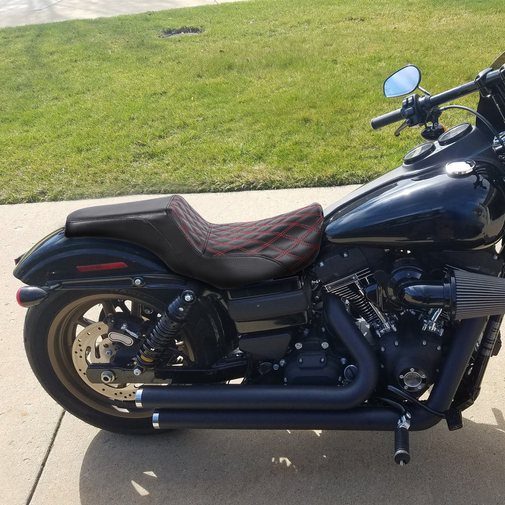 c.c. Rider Dyna Step Up Seat 2 Up Seat Red Stitching for Dyna Low Rider Fat Bob FXD FXDWG 2006 2017