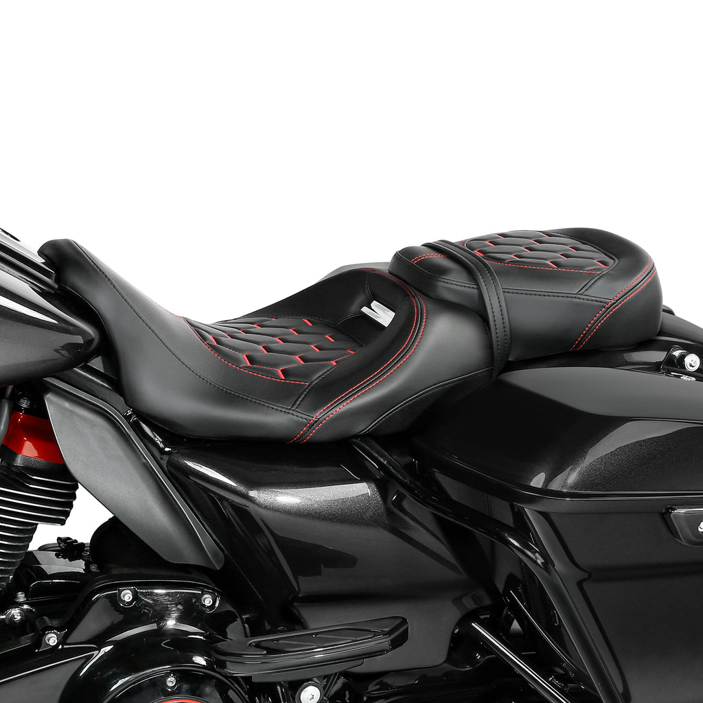 Gel Seat C.C. RIDER Two-Piece 2-Up Seat Bullet For Harley Touring CVO Electra Street Glide 2009-2023