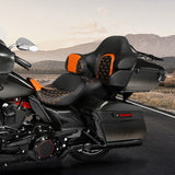 C.C. RIDER Touring Seat Driver Passenger Seat With Backrest For Harley CVO Road Glide Electra Glide Street Glide Road King, Black Orange, 2014-2024