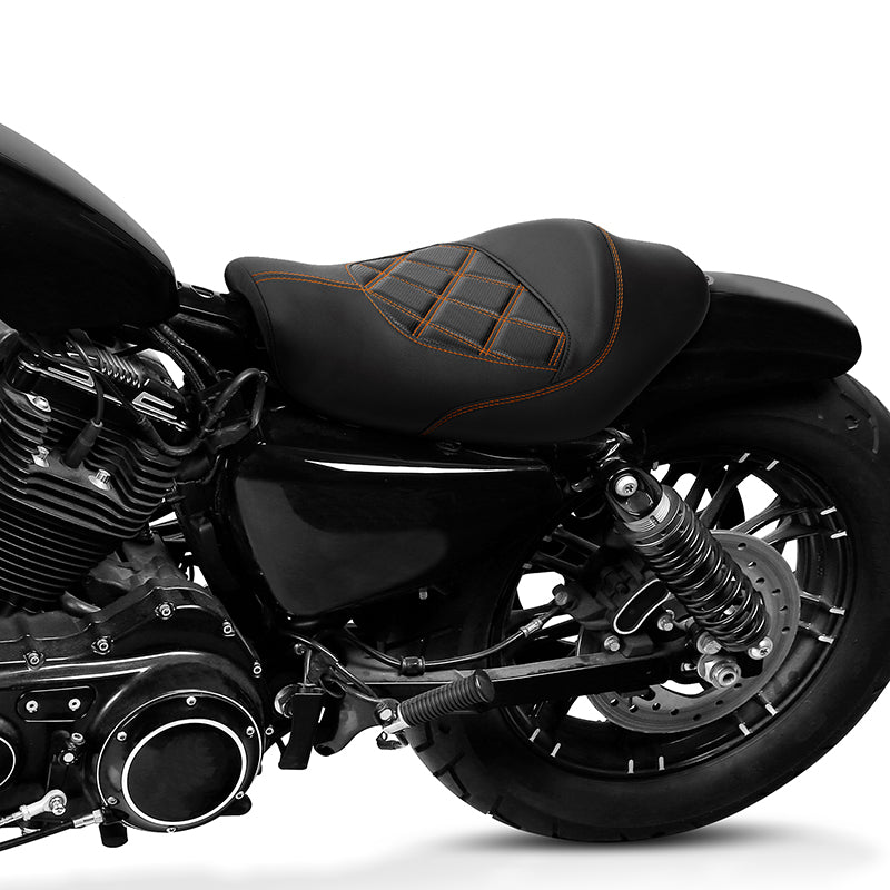 RIDER Harley Sportster Seat Café Racer Orange Diamond Stitching Seat Bobber Seat For Sportster Iron 883 Iron1200 XL883 XL1200, 2010-2023
