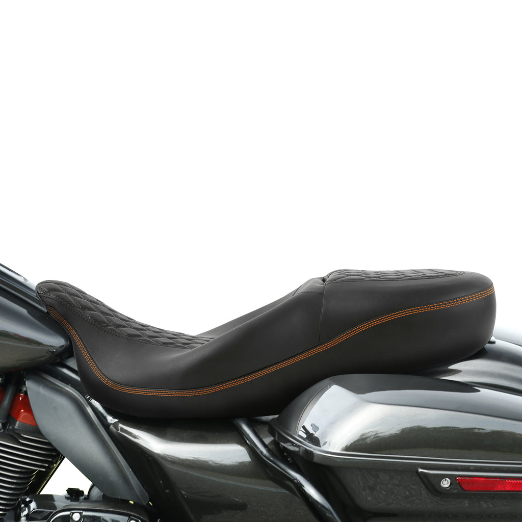 C.C. RIDER Touring Seat 2 Up Seat Driver Passenger Seat Diamond Grip For Harley CVO Road Glide Electra Glide Street Glide Road King, 2009-2023