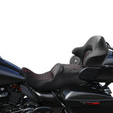 C.C. RIDER Touring Seat Driver Passenger Seat With Backrest For Harley CVO Road Glide Electra Glide Street Glide Road King, Black Red, 2014-2024