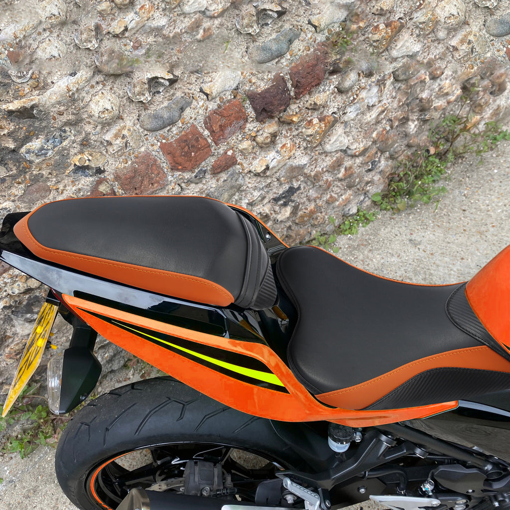 C.C. RIDER Ninja 400 Z400 Front And Rear Seat Fit For Kawasaki Ninja400 Black Orange Carbon Fiber, 2018-2023