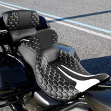 C.C. RIDER Touring Seat Driver Passenger Seat With Backrest For Harley Touring Street Glide Road Glide Electra Glide, Black White, 2008-2023