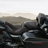 C.C. RIDER Touring Seat Two Piece Low Profile Driver Passenger Seat With Backrest For Road Glide Street Glide Road King, Black Orange, 2009-2023