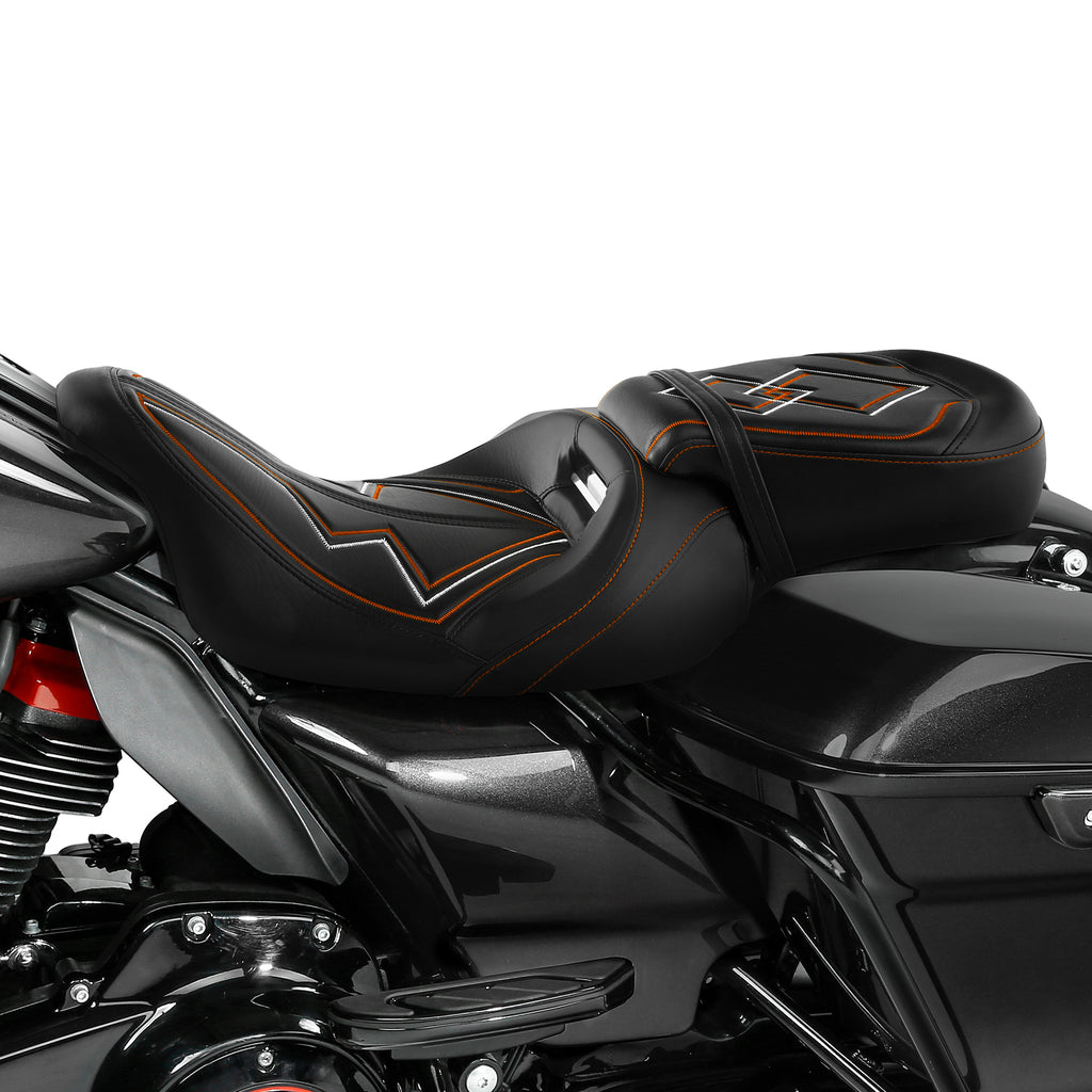 C.C. RIDER Touring Seat Two Piece 2 Up Seat Low Profile Driver Passenger Seat Bullet Celestial For Road Glide Street Glide Road King, 2009-2023