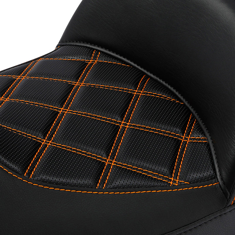 C.C. RIDER Indian Seat One Piece 2 Up Seat Orange Lattice Stitching For Indian Chieftain Models, 2014-2023
