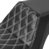 C.C. RIDER Dyna Step Up Seat 2 up Seat White Lattice Stitching For Dyna Low Rider Fat Bob FXD/FXDWG, 2006-2017