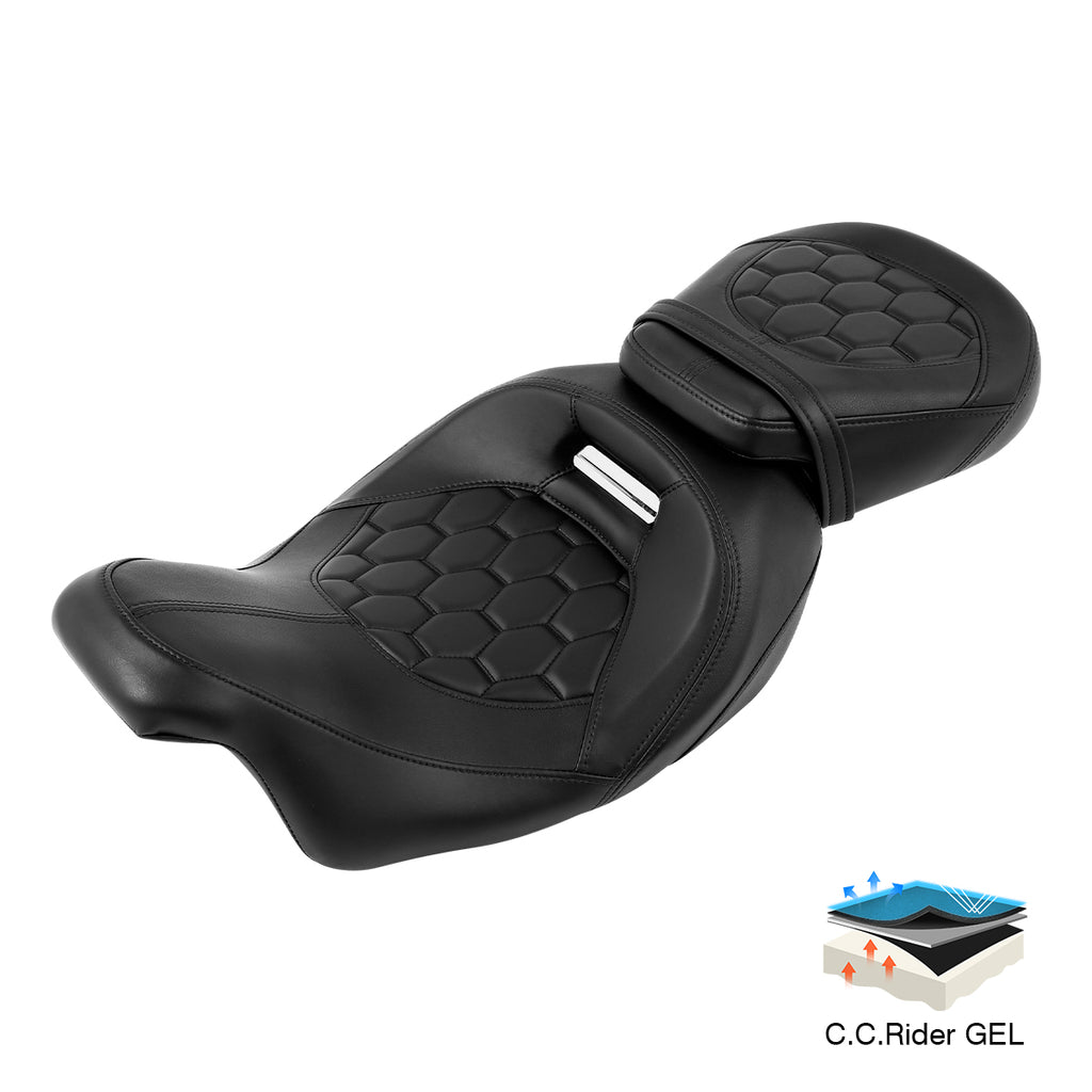 Gel Seat C.C. RIDER Two-Piece 2-Up Seat Bullet For Harley Touring CVO Electra Street Glide 2009-2023