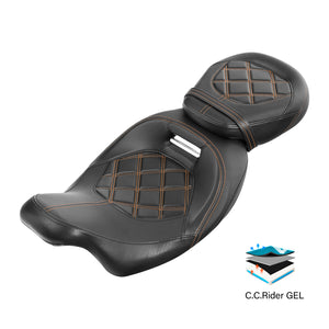 Gel Seat C.C. RIDER Touring Seat Two Piece 2 Up Seat Low Profile Driver Passenger Seat Octane For Road Glide Street Glide Road King, 2009-2023