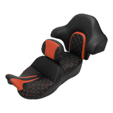 C.C. RIDER Touring Seat Driver Passenger Seat With Backrest For Harley CVO Road Glide Electra Glide Street Glide Road King, Black Red, 2014-2023