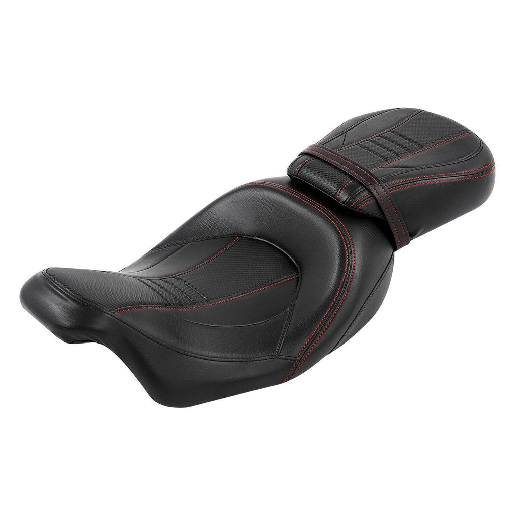 C.C. RIDER Touring Seat Two Piece 2 Up Seat Low Profile Driver Passenger Seat Bulllet For Road Glide Street Glide Road King, 2009-Later SC231 CCRiderseats Black Red 