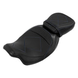 C.C. RIDER Touring Seat Two Piece 2 Up Seat Low Profile Driver Passenger Seat Comfort Ace For Road Glide Street Glide Road King, 2009-Later SC231 CCRiderseats Black Blue 